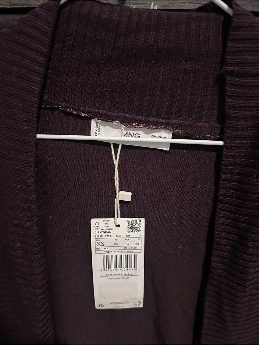 Mango Women's Deep Brown Ribbed Open-Front Cardigan